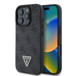 Aizmugurējais vāciņš Guess - Guess PU 4G Strass Triangle Metal Logo Case for iPhone 16 Pro Black 