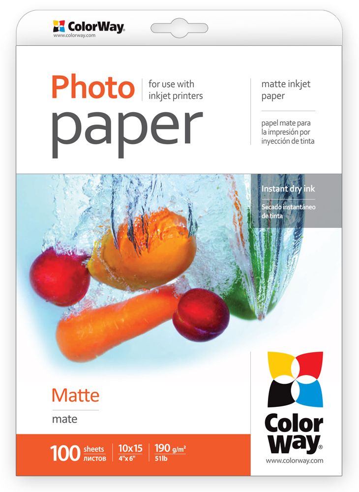 Kontoritarbed ColorWay Matte Photo Paper, 100 sheets, 10x15, 190 g/m²
