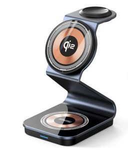 Belaidis įkroviklis Duzzona  W21 3-in-1 15W Wireless Charging Stand Teléfono Auricador de Auriculares Cargador (certificado Qi2) Black