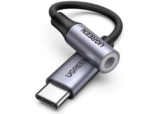 Üleminek Ugreen  USB-C to 3.5mm M/F Cable Aluminum Shell with Braided 10cm Black Grey