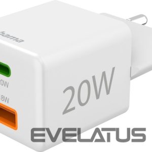 Adapter Hama  Charger USB-C+USB-A Charger 20W White