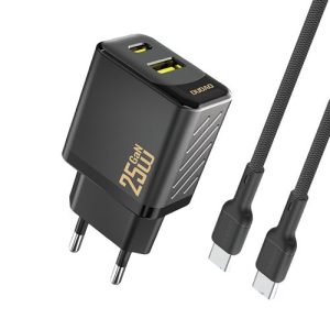 Adaptrid Dudao  Dudao A26TCEU PD QC 25W GaN USB-A USB-C Wall Charger with USB-C Cable Black