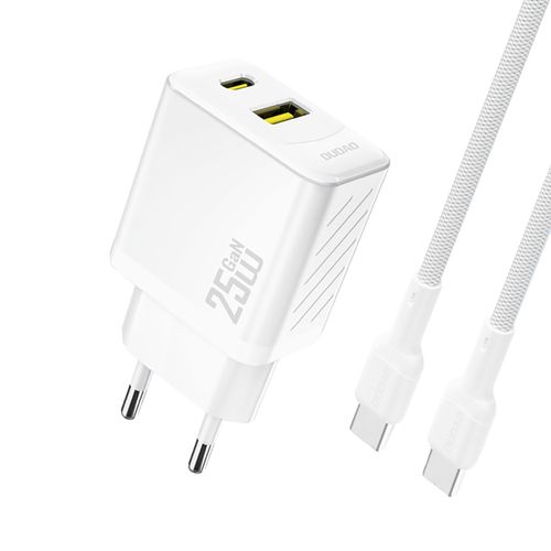 Adaptrid Dudao Dudao A26TCEU PD QC 25W GaN USB-A USB-C Wall Charger with USB-C Cable White