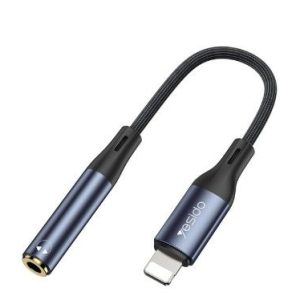 Audio cable yesido  YAU37 Lightning Port Aluminum Alloy Nylon Audio Adapter Cable |Lightning To 3.5mm Adapter For Iphone Black