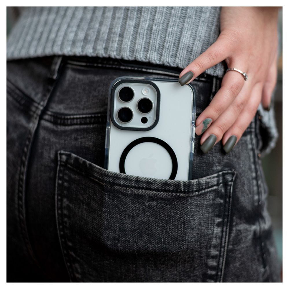 Aizmugurējais vāciņš Evelatus Apple iPhone 15 Pro Max Clear Case PC+TPU With MagSafe Transparent Black