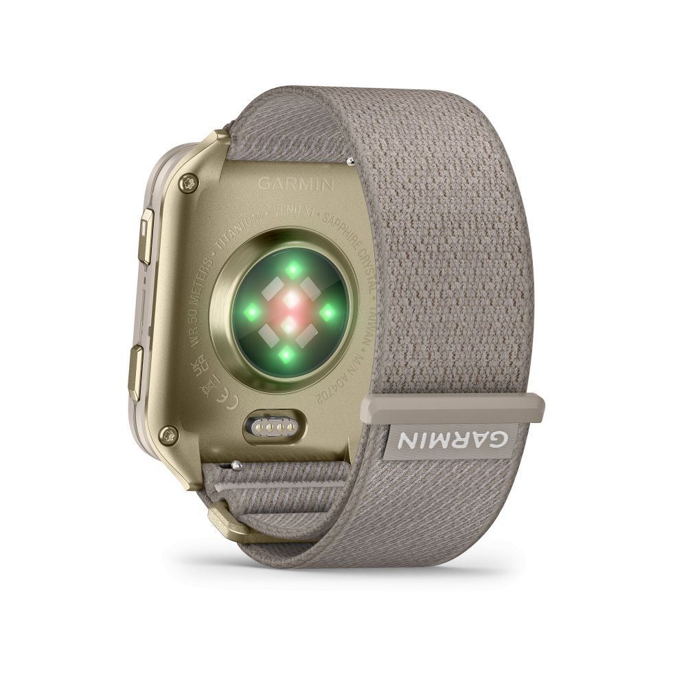 Nutikell Garmin Venu X1 Soft Gold with Titanium Caseback and French Grey Nylon Band