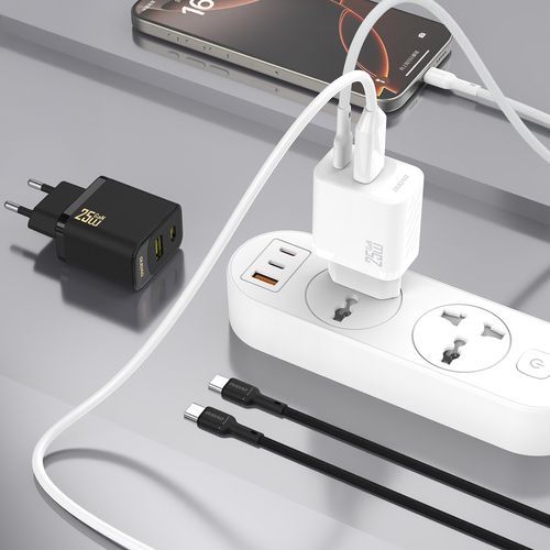 Adaptrid Dudao Dudao A26TCEU PD QC 25W GaN USB-A USB-C Wall Charger with USB-C Cable Black