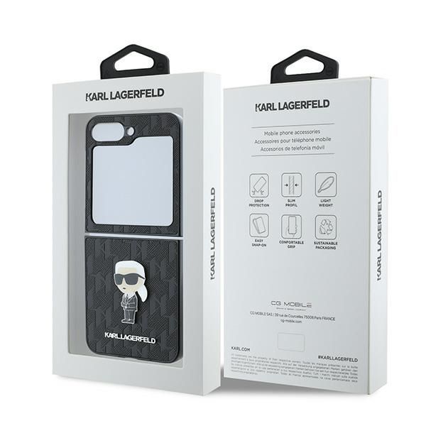 Back panel cover Karl Lagerfeld Karl Lagerfeld Saffiano Monogram Ikonik Pin Case for Samsung Galaxy Z Flip 6 - Black