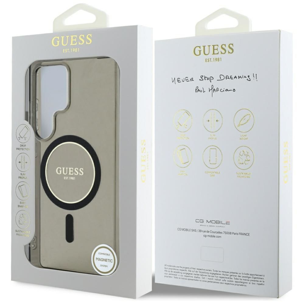 Citas preces Guess Guess Glitter Circle Classic Logo MagSafe case for Samsung Galaxy S25 Ultra black