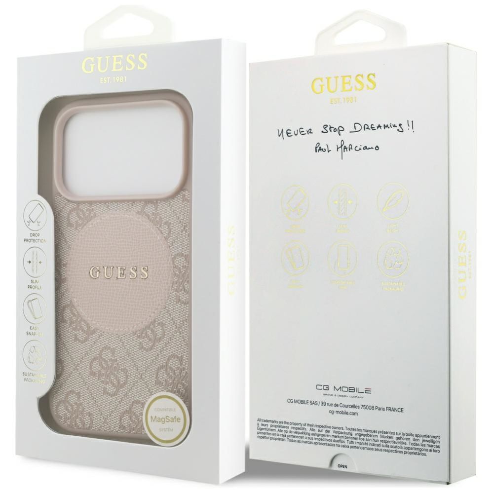 Citas preces Guess Guess 4G Circle Classic Logo MagSafe Case for iPhone 17 Pro - Pink