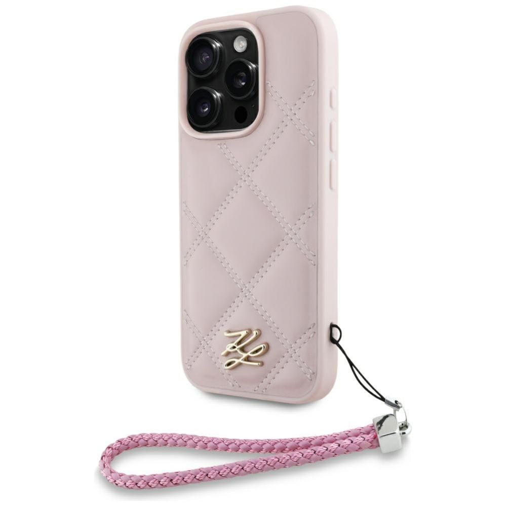 Другие товары Karl Lagerfeld Karl Lagerfeld Quilted Initial Logo & Chain Strap iPhone 16 Pro Case - Pink
