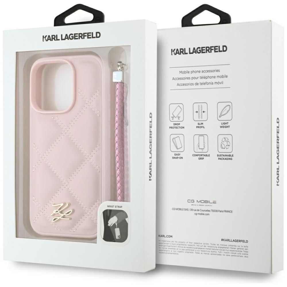 Другие товары Karl Lagerfeld Karl Lagerfeld Quilted Initial Logo & Chain Strap iPhone 16 Pro Case - Pink