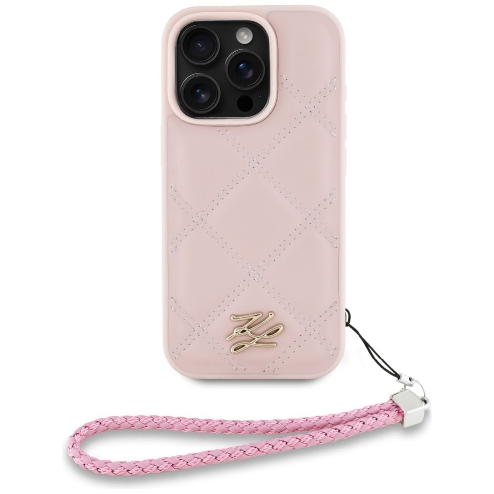 Другие товары Karl Lagerfeld Karl Lagerfeld Quilted Initial Logo & Chain Strap iPhone 16 Pro Case - Pink