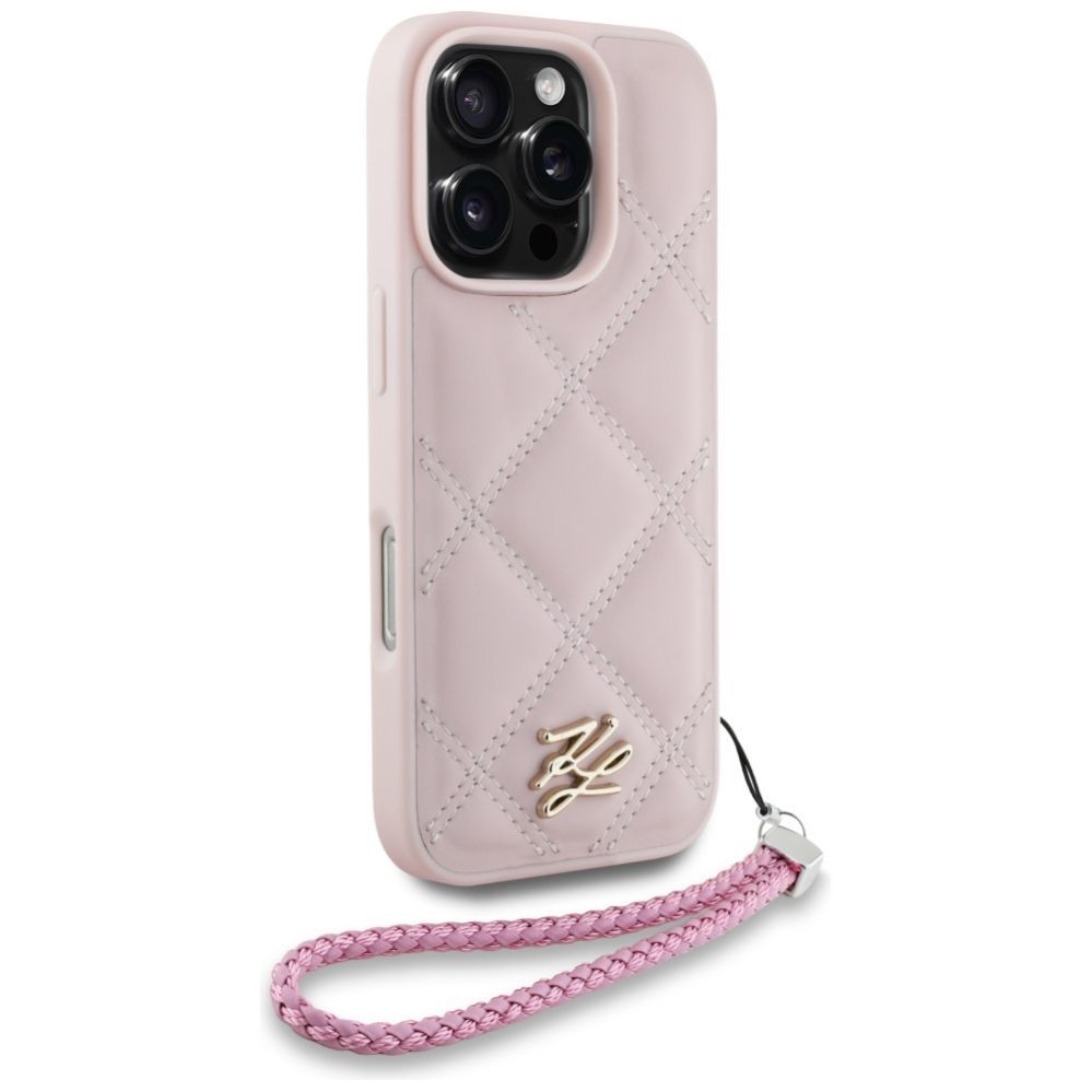 Другие товары Karl Lagerfeld Karl Lagerfeld Quilted Initial Logo & Chain Strap iPhone 16 Pro Case - Pink