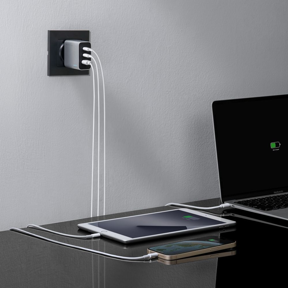 Adaptrid Cuktech Cuktech 65W GaN 2xUSB-C 1xUSB-A Wall Charger - Gray