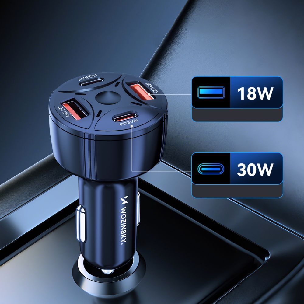 Другие товары Wozinsky Wozinsky WLS-04 60W Car Charger 2xUSB-C 2xUSB-A - Black