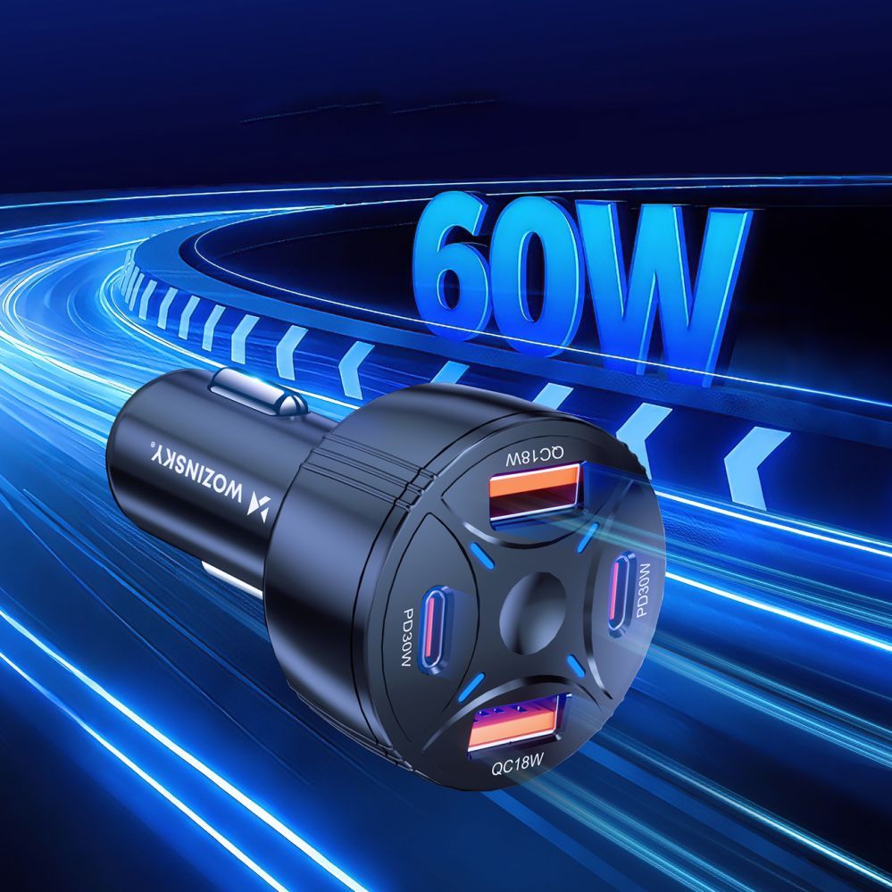 Другие товары Wozinsky Wozinsky WLS-04 60W Car Charger 2xUSB-C 2xUSB-A - Black