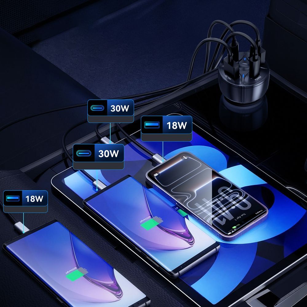 Другие товары Wozinsky Wozinsky WLS-04 60W Car Charger 2xUSB-C 2xUSB-A - Black