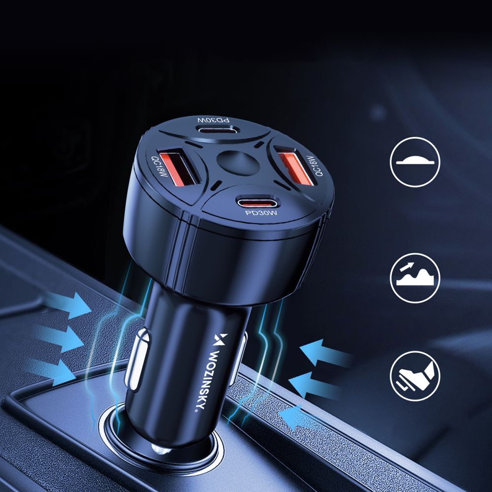 Другие товары Wozinsky Wozinsky WLS-04 60W Car Charger 2xUSB-C 2xUSB-A - Black
