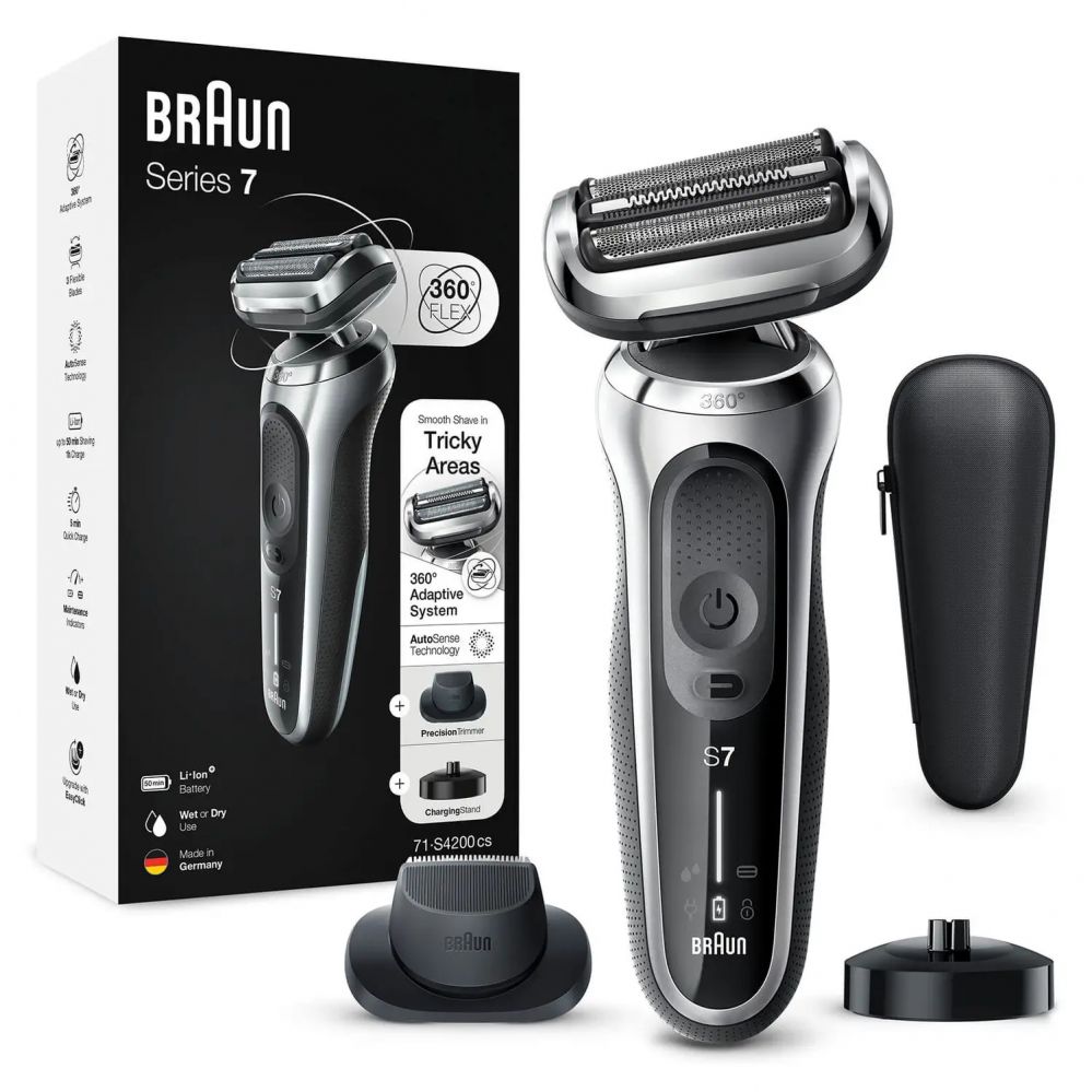 Razor Braun Shaver 71-S4200cs Operating time (max) 50 min, Wet & Dry, Silver/Black