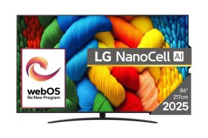 Televizoriai LG  TV Set||86"|4K/Smart|3840x2160|Wireless LAN|Bluetooth|webOS|Black|86NANO81A3A 