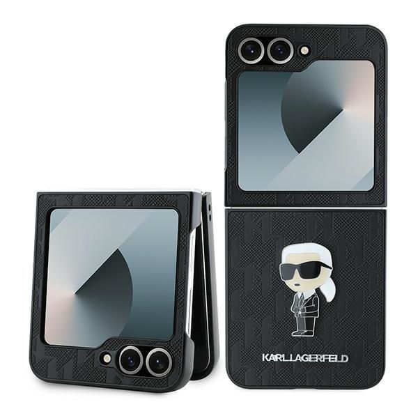 Back panel cover Karl Lagerfeld Karl Lagerfeld Saffiano Monogram Ikonik Pin Case for Samsung Galaxy Z Flip 6 - Black