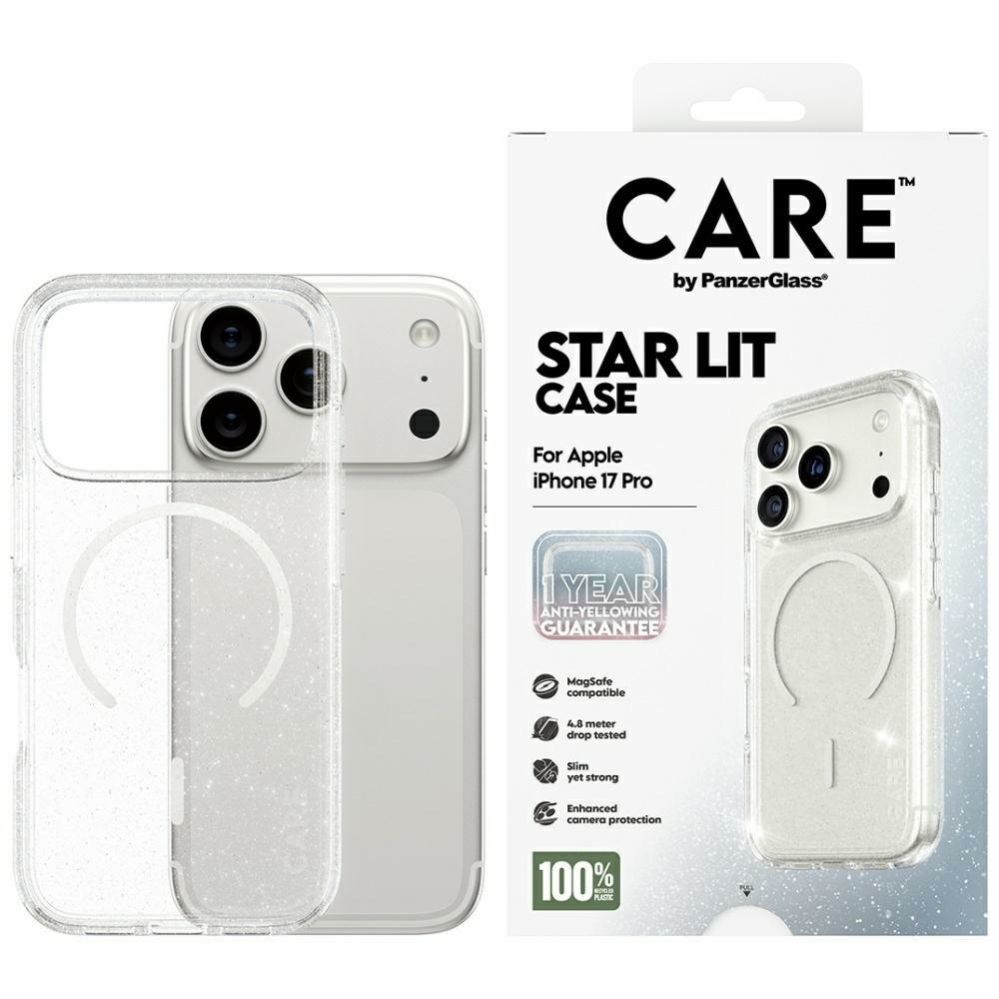 Citas preces Panzer Glass CARE by PanzerGlass Flagship Urban Explorer Case w. White MagSafe for iPhone 17 Pro - Clear Glitter