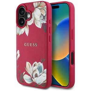 Kitos prekės Guess  Guess Grained Printed Flower Pattern MagSafe case for iPhone 16 fuchsia 