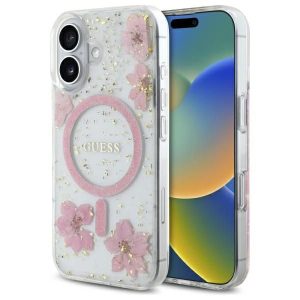 Kitos prekės Guess  Guess Resin Flower Glitter MagSafe iPhone 16 Case - Pink 