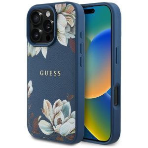 Kitos prekės Guess  Guess Grained Printed Flower Pattern MagSafe case for iPhone 16 Pro blue 