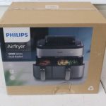 Table grill Philips  SALE OUT.  NA555/00 Dual Basket Airfryer 5000 Series, 9 L, Stainless Steel/Black |  Dual Basket Airfryer | NA555/00 5000 series | Power 2750 W | Capacity 9 L | RapidAir Plus | Silver | DAMAGED PACKAGING 