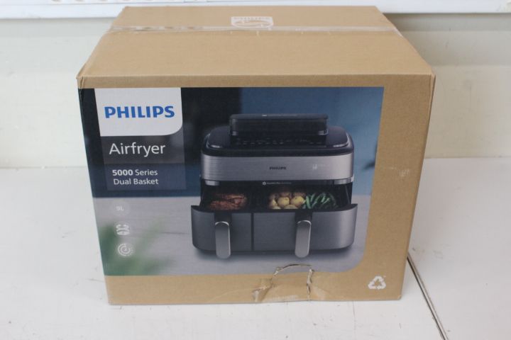 Lauagrillid Philips SALE OUT. NA555/00 Dual Basket Airfryer 5000 Series, 9 L, Stainless Steel/Black | Dual Basket Airfryer | NA555/00 5000 series | Power 2750 W | Capacity 9 L | RapidAir Plus | Silver | DAMAGED PACKAGING