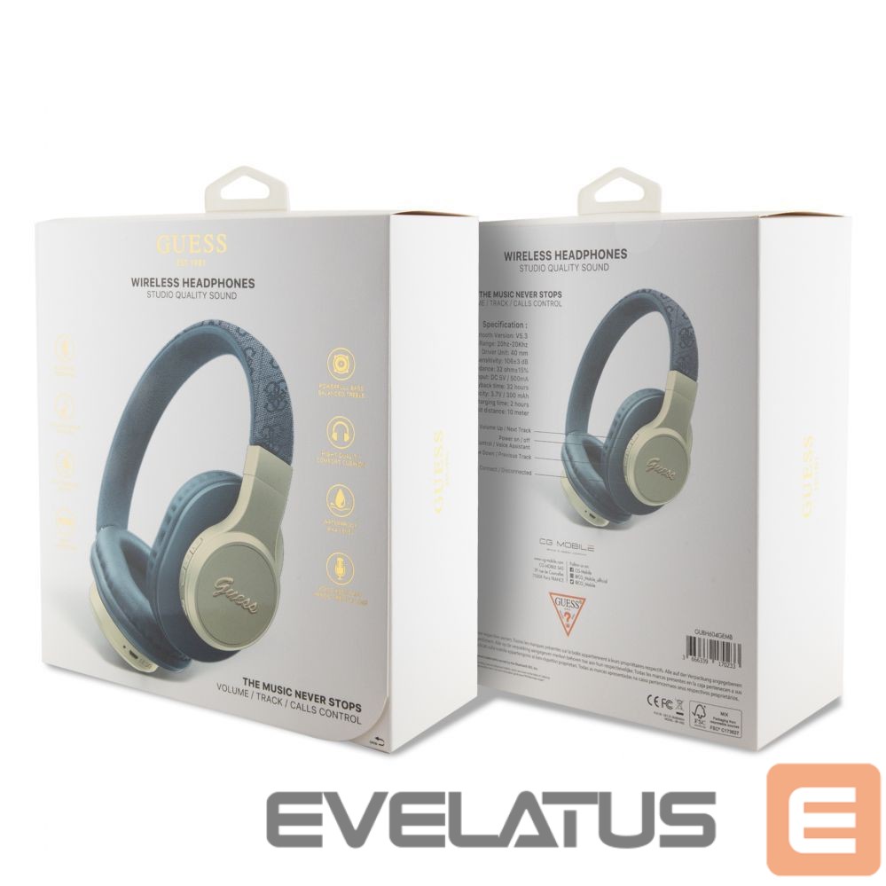 Беспроводные наушники Guess PU Leather 4G Script Logo BT5.3 Stereo Headphone Blue