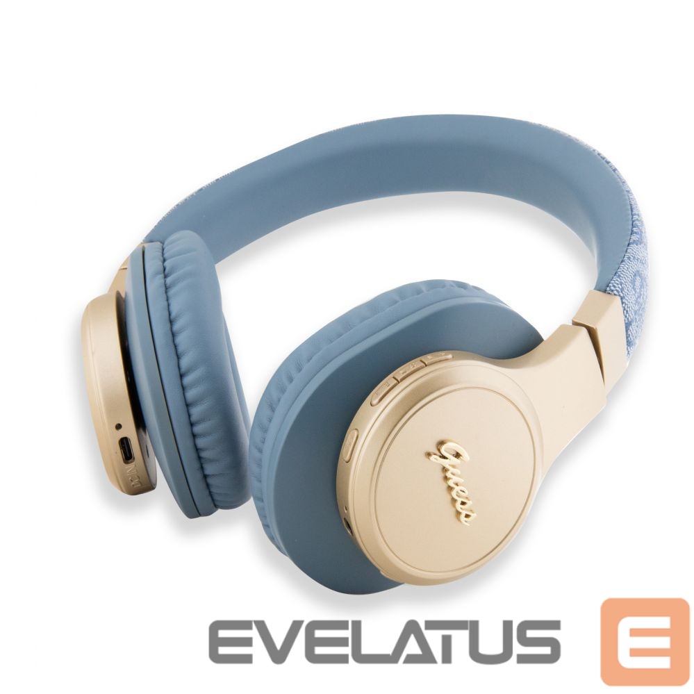 Беспроводные наушники Guess PU Leather 4G Script Logo BT5.3 Stereo Headphone Blue