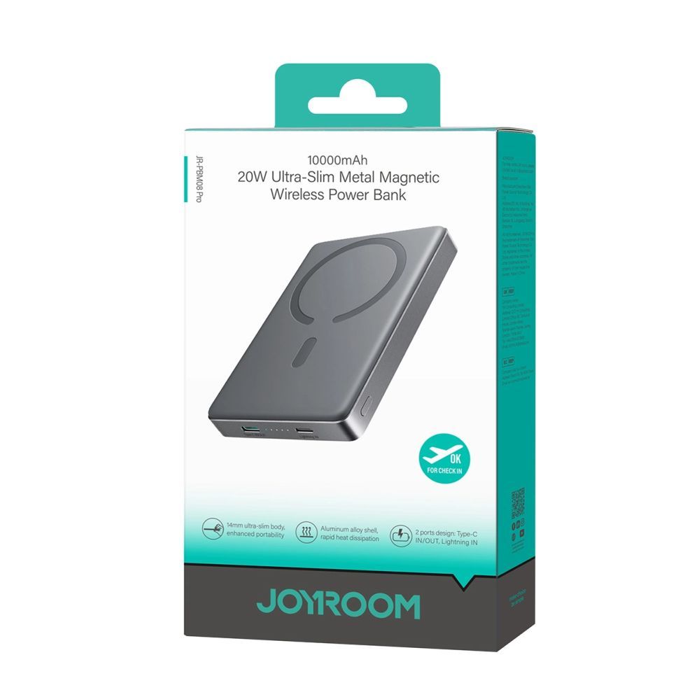 Ārējais akumulators Joyroom 20W Metal Magnetic Wireless Power Bank 10000mAh Gray