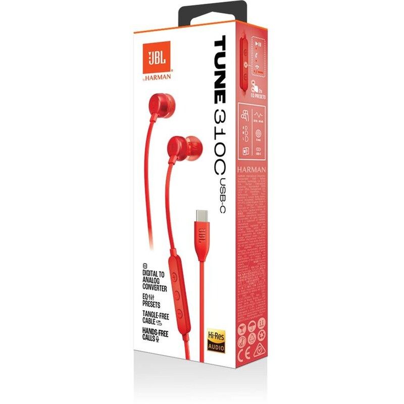 Wired headphones JBL Tune 310C USB-C Red