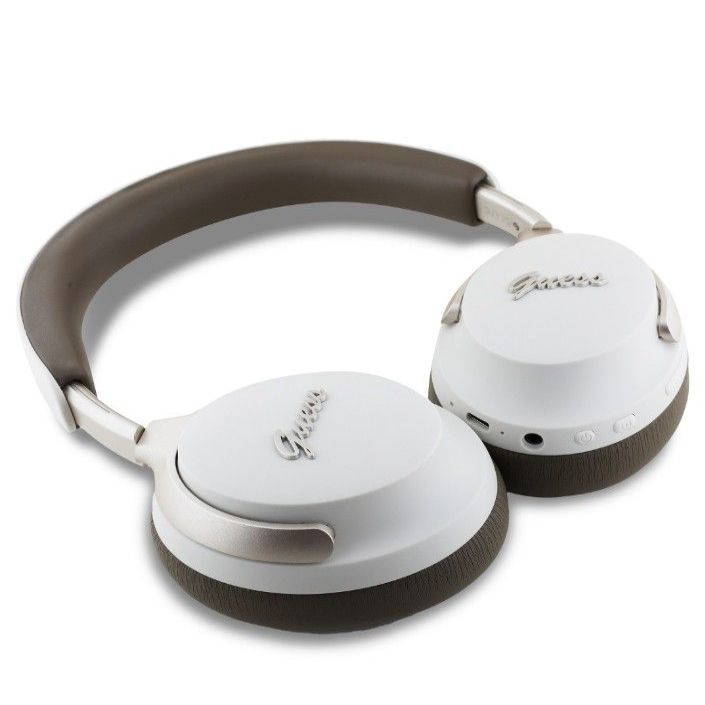 Беспроводные наушники Guess PU Leather Script Logo ANC/ENC Wireless Headphone Beige