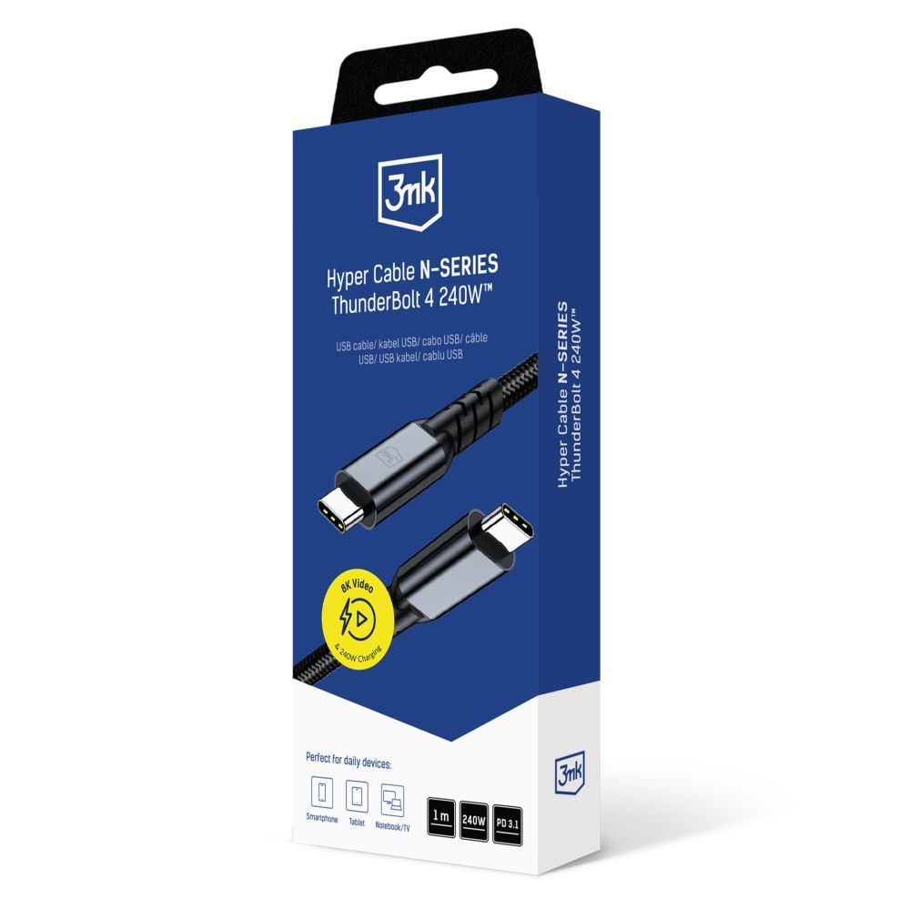 Muud kaubad 3MK 3mk Hyper Cable N-SERIES Thunderbolt 4 USB-C / USB-C 1m 48V/5A 40Gb/s 240W 8K60Hz - black