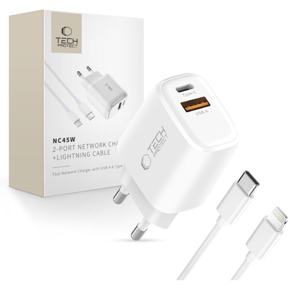 Kitos prekės Tech-Protect Tech-Protect NCA45W-GAN 2-Port 45W Wall Charger - White