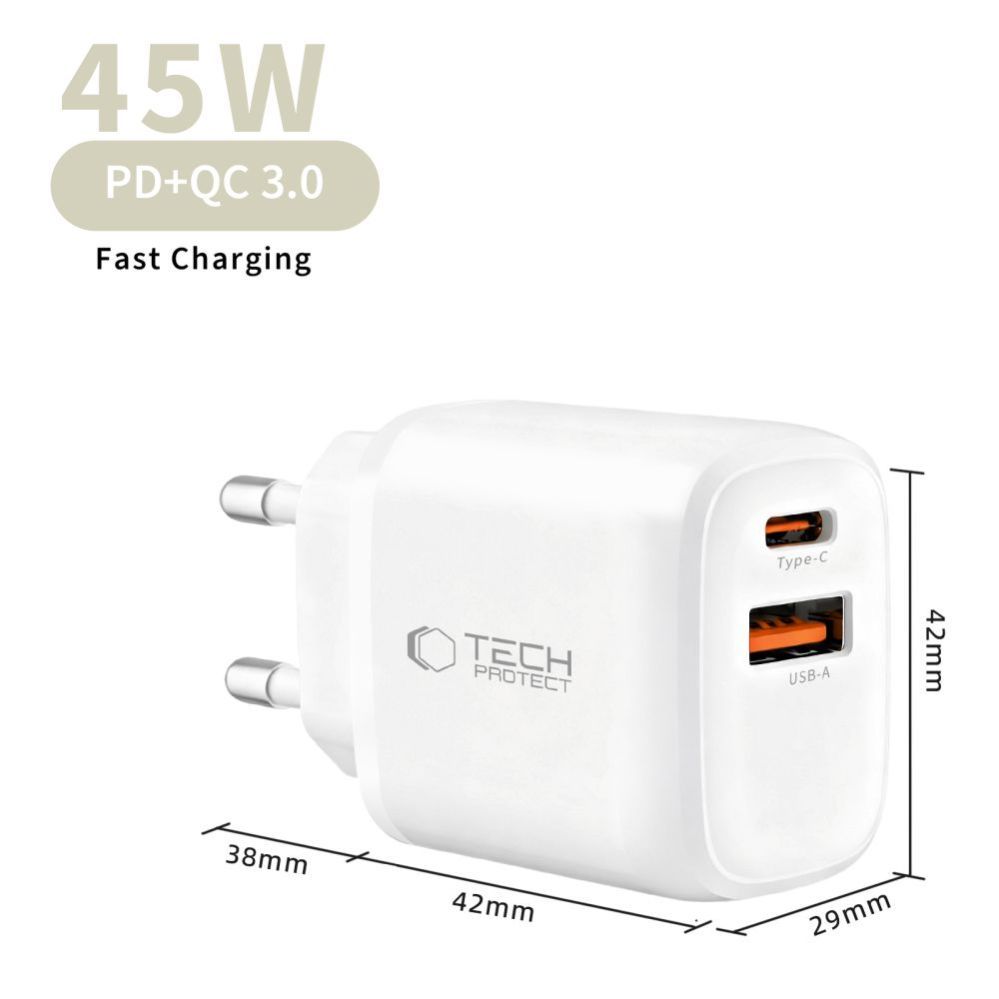 Other goods Tech-Protect Tech-Protect NCA45W-GAN 2-Port USB-C / USB-A 45W Wall Charger - White