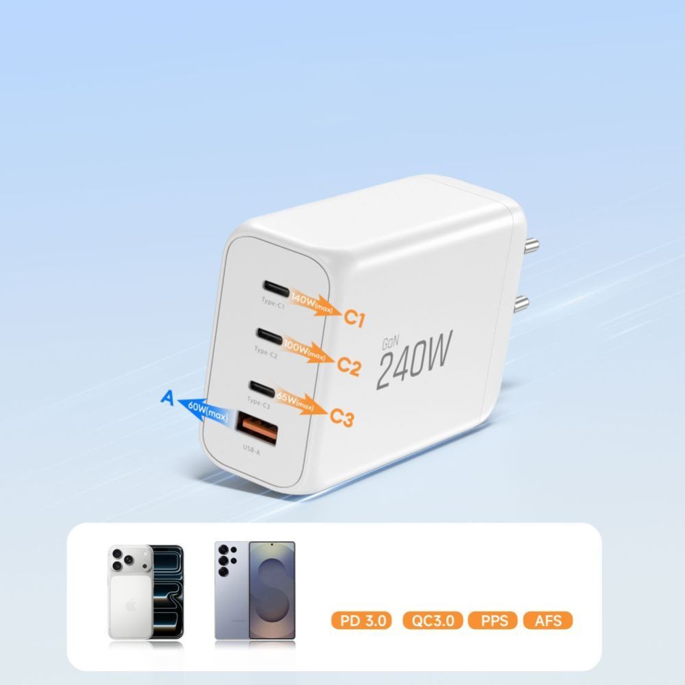 Citas preces Tech-Protect Tech-Protect NC240W-GaN 4-Port 240W Wall Charger - White