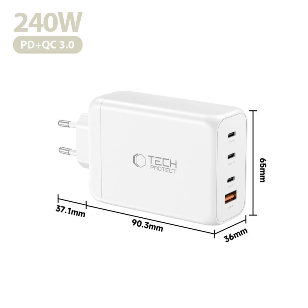 Citas preces Tech-Protect Tech-Protect NC240W-GaN 4-Port 240W Wall Charger - White
