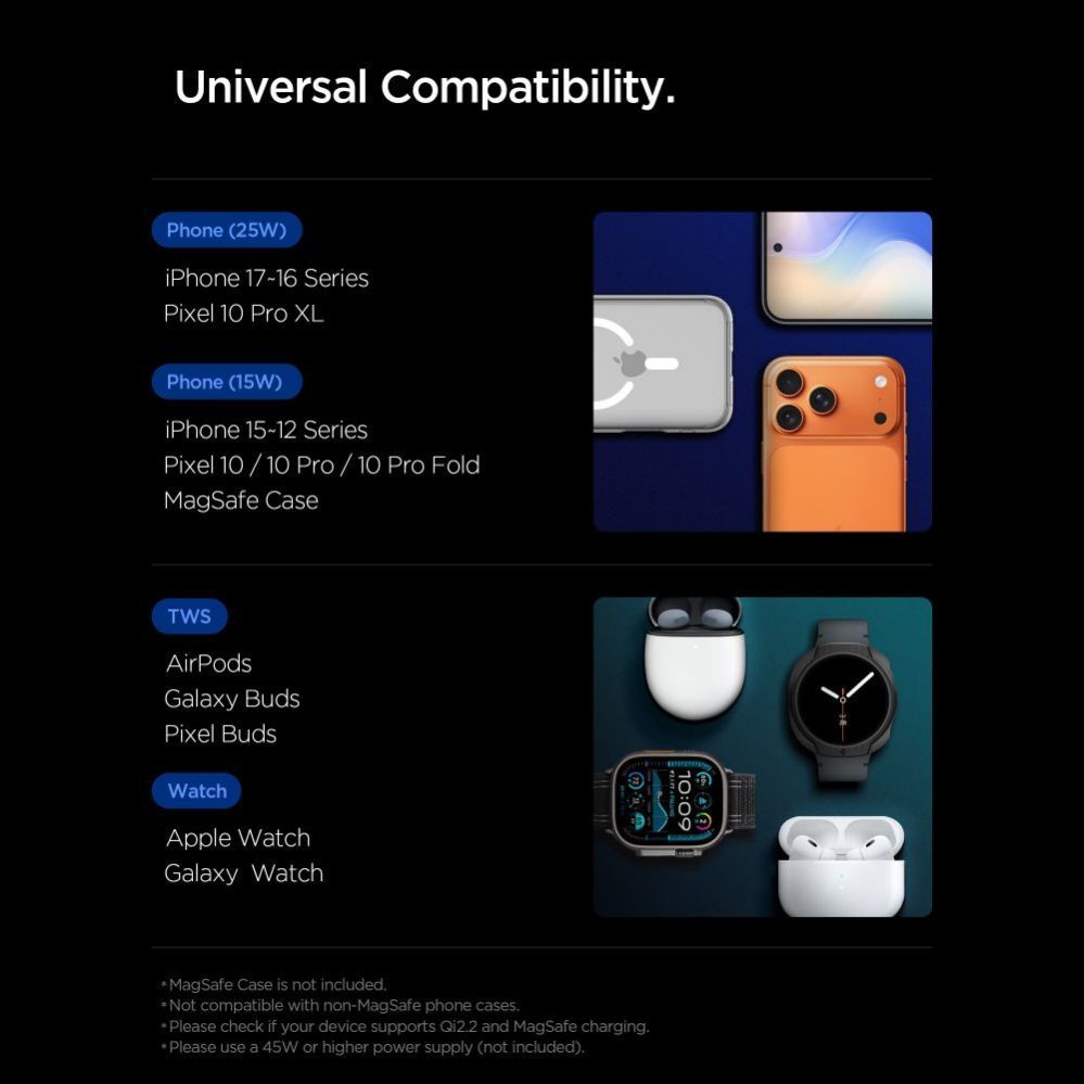 Muud kaubad Spigen Spigen Essential Qi2.2 25W 3in1 MagSafe Magnetic Wireless Charger - Black