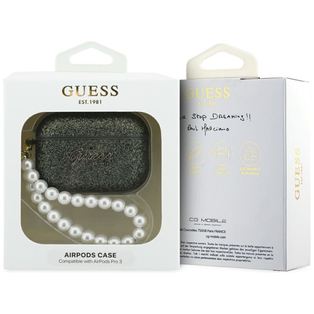 Muud kaubad Guess Guess Glitter Pearl Strap Case for AirPods Pro 3 - Black and Glitter