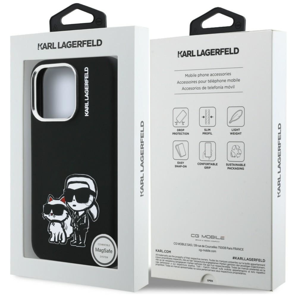 Kitos prekės Karl Lagerfeld Karl Lagerfeld Silicone Karl&Choupette Sketch MagSafe Case for iPhone 16 Pro Max - Black