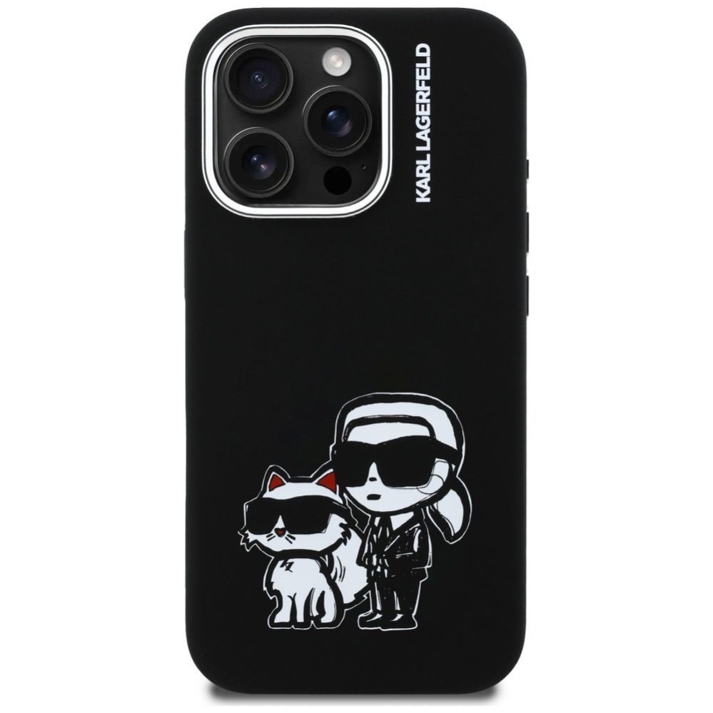 Kitos prekės Karl Lagerfeld Karl Lagerfeld Silicone Karl&Choupette Sketch MagSafe Case for iPhone 16 Pro Max - Black