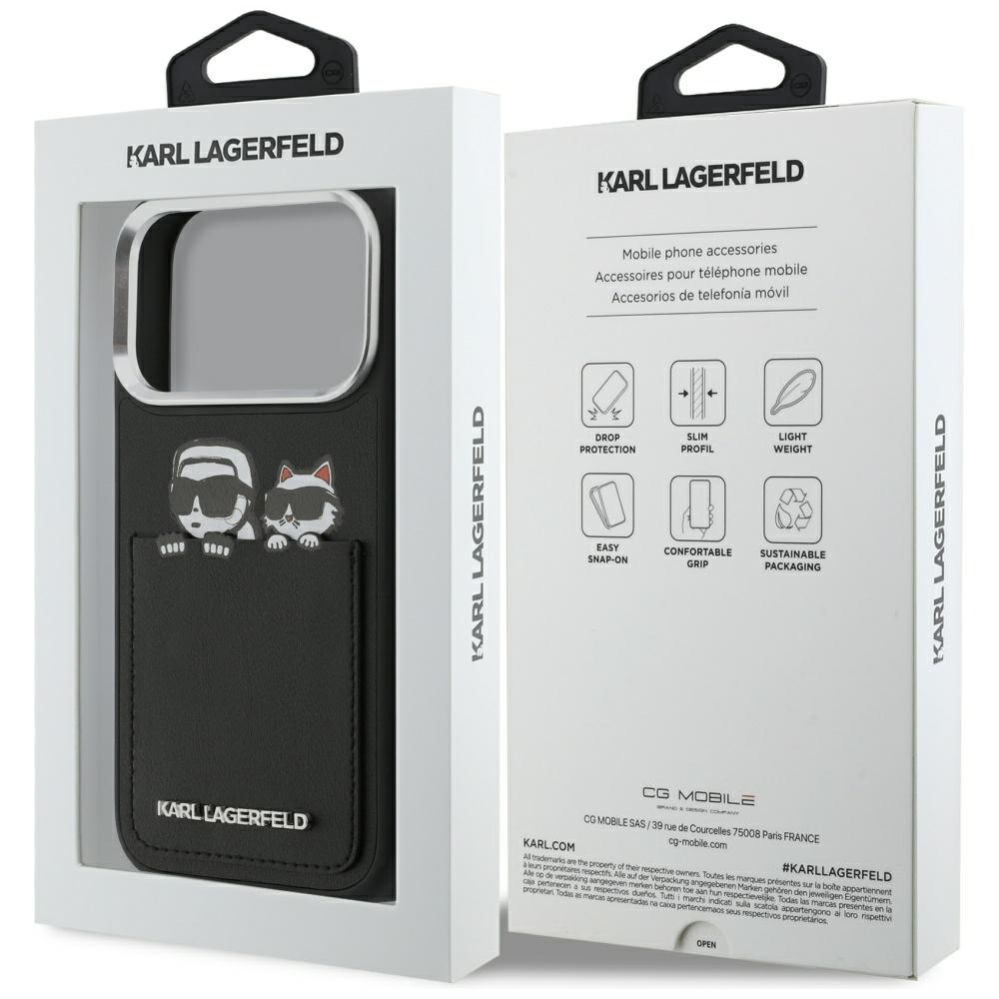 Kitos prekės Karl Lagerfeld Karl Lagerfeld Karl & Choupette Print & Pocket Case for iPhone 17 Pro - Black