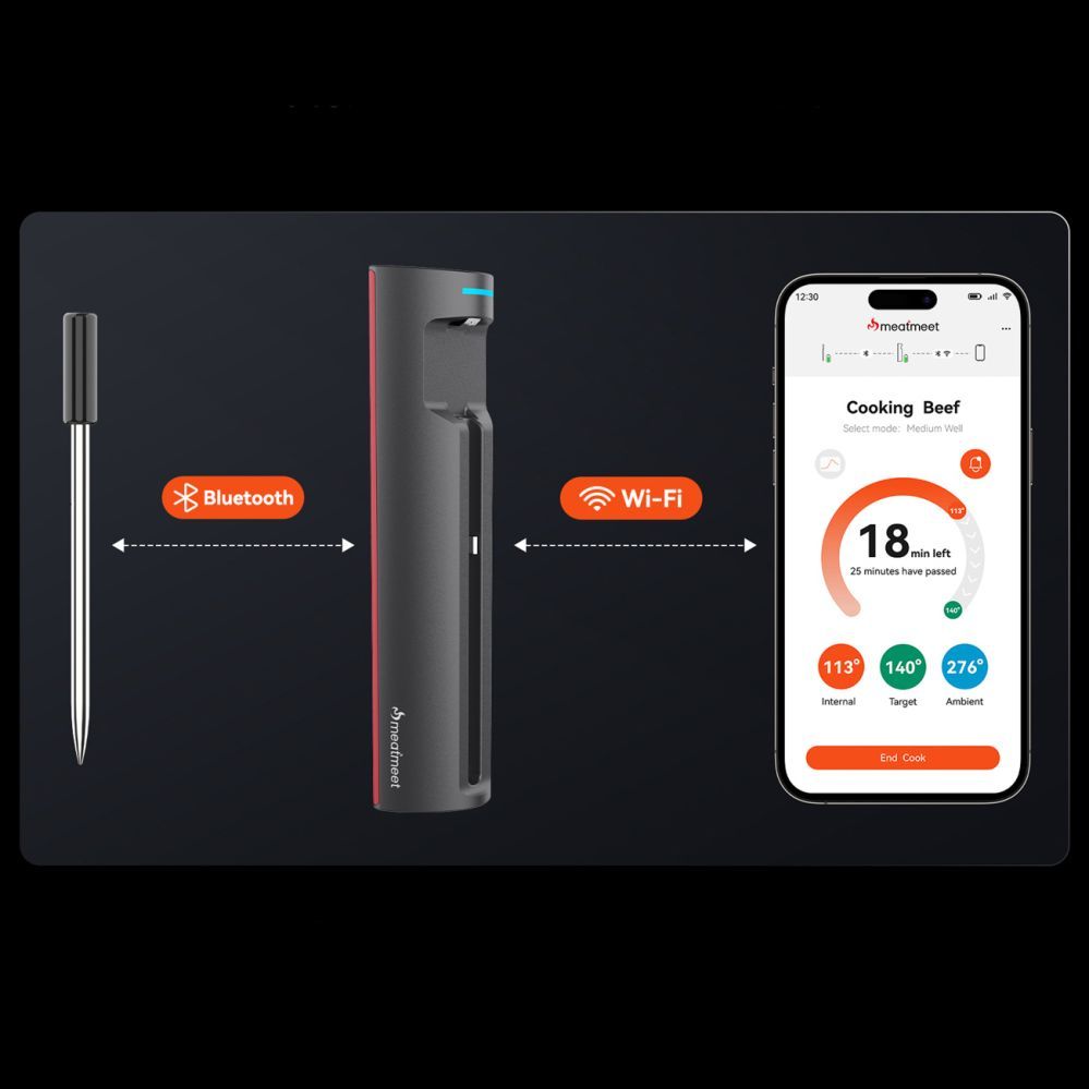 Nutikas seade Metapen Meatmeet Pro Smart Kitchen Thermometer with Bluetooth App, Grill, Oven, Smoker - Black