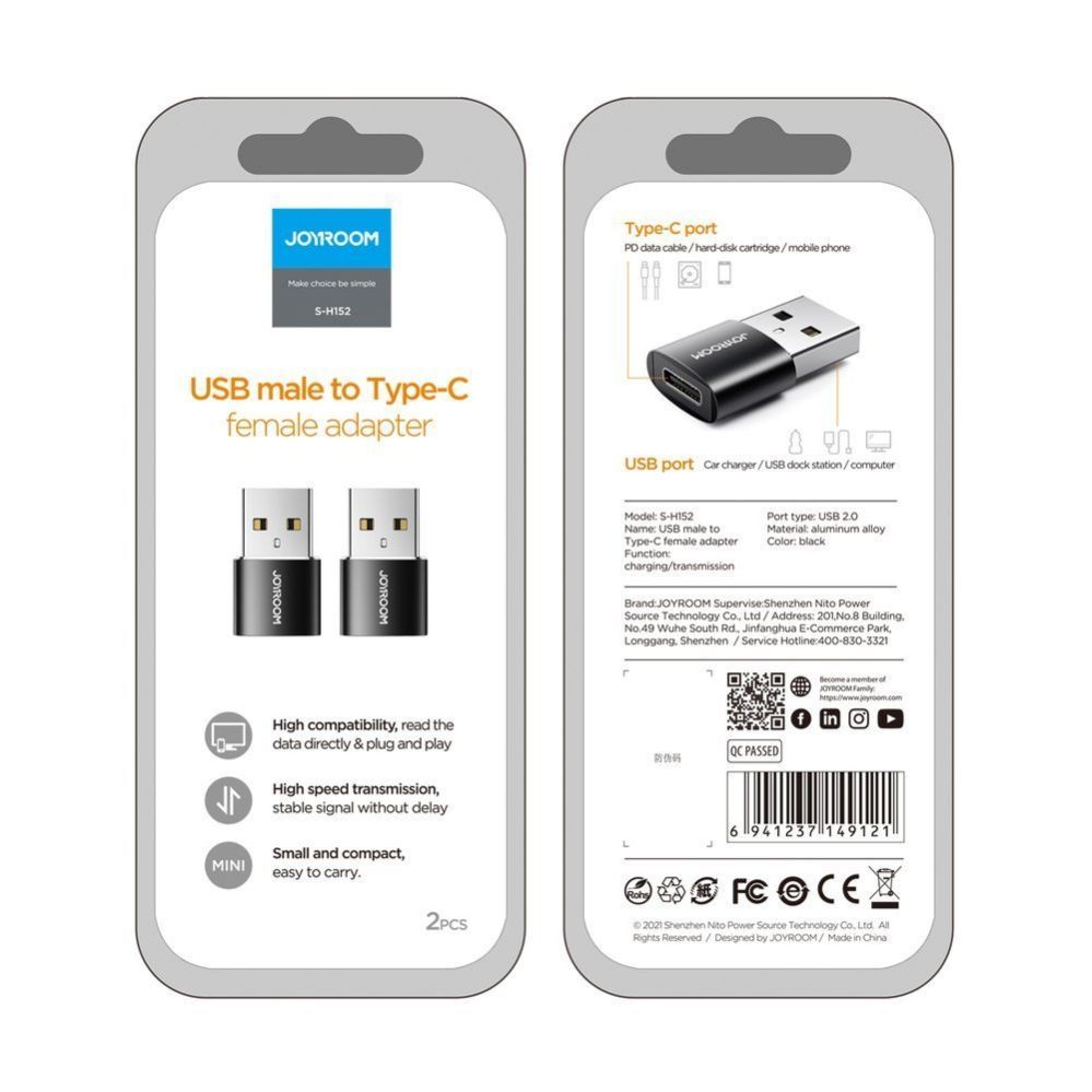 Cable Joyroom Joyroom adapter from USB Type C (female) to USB (male) 2 pcs. black (S-H152 Black)
