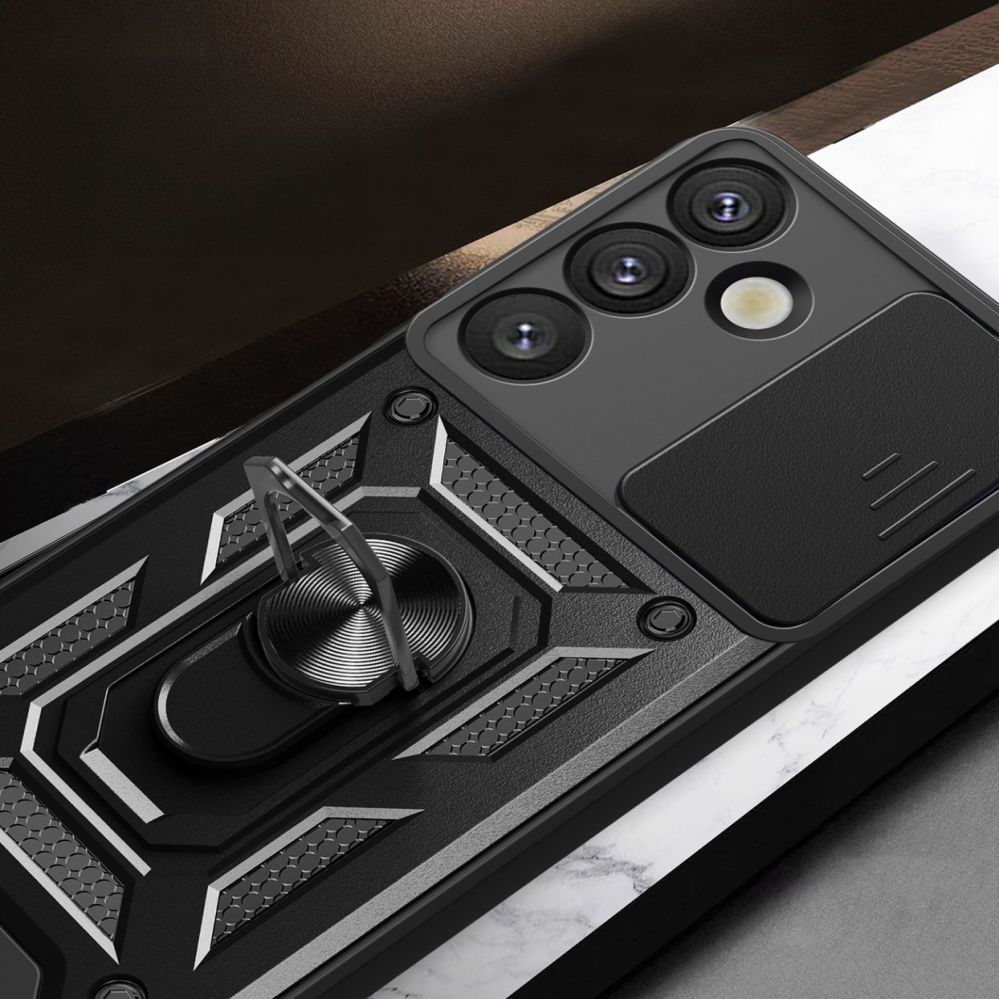 Muud kaubad Hurtel Hybrid Armor Camshield with Camera Cover and Metal Ring for Samsung Galaxy S25+ - Black